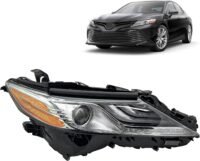 Headlight Assembly Replacement For Toyota 2018 2019 2020 Camry XLE/Hybrid XLE/XSE, LED Headlamp with Bulb, Right/Passenger Side, Partslink TO2503256 / OEM 81110-06D70