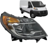 Headlight Assembly Replacement for Ram 2014 - 2022 ProMaster 1500 2500 3500, DOT/SAE Compliant,Halogen Headlamps with Bulbs, Right/Passenger Side