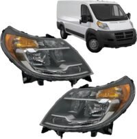Headlight Assembly Set Pair Replacement for Ram 2014-2022 ProMaster 1500 2500 3500, DOT/SAE Compliant, Halogen Headlamps Pair, Left & Right Side
