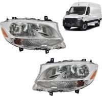 Headlight Assembly Set Compatible with Mercedes Sprinter 2019-2022, 1500 2500 3500 Halogen Headlamps with Bulbs Left & Right Side
