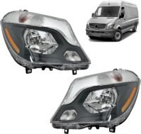 Headlight Assembly Set Compatible With Mercedes Sprinter 2014-2018 2500/3500 Halogen Headlamps with Bulbs, Pair/Left & Right Side